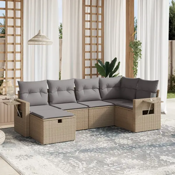 Gossi set canapele de gradina, 6 piese, cu perne, bej, poliratan