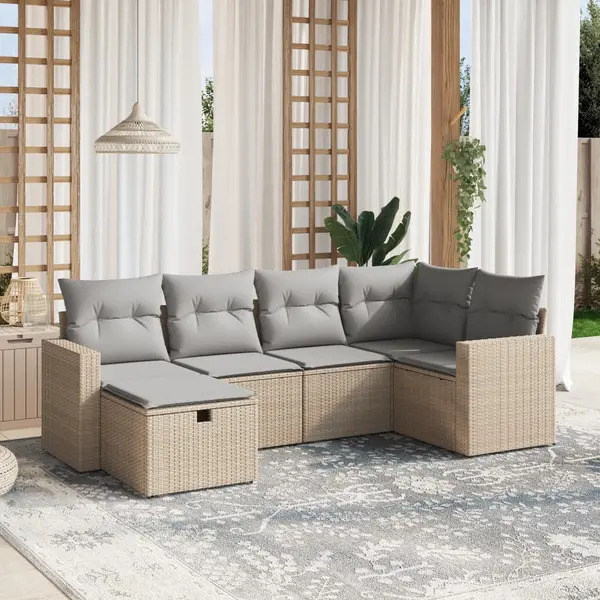 Gossi set canapele de gradina, 6 piese, cu perne, bej, poliratan