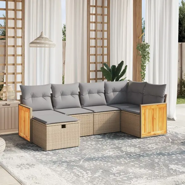 Gossi set canapele de gradina, 6 piese, cu perne, bej, poliratan