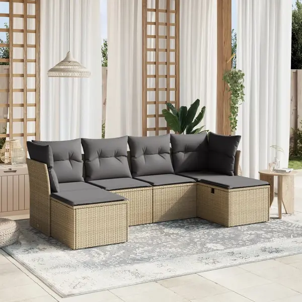 Gossi set canapele de gradina, 6 piese, cu perne, bej, poliratan