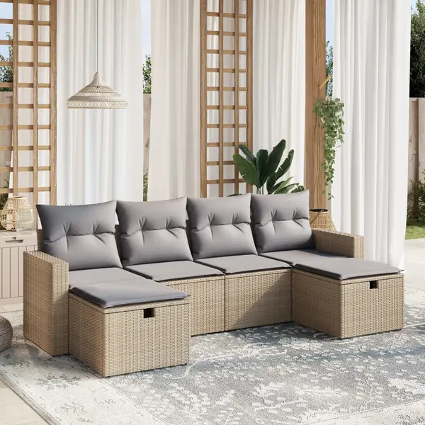Gossi set canapele de gradina, 6 piese, cu perne, bej, poliratan