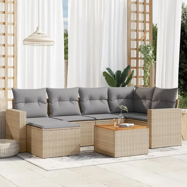 Gossi set canapele de gradina, 7 piese, cu perne, bej, poliratan