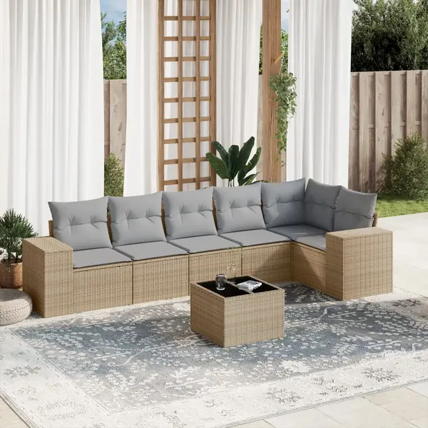 Gossi set canapele de gradina, 7 piese, cu perne, bej, poliratan