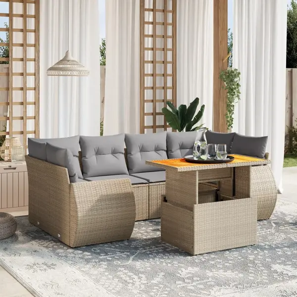 Gossi set canapele de gradina, 7 piese, cu perne, bej, poliratan