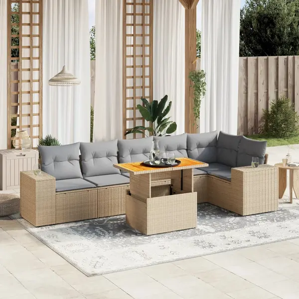 Gossi set canapele de gradina, 7 piese, cu perne, bej, poliratan