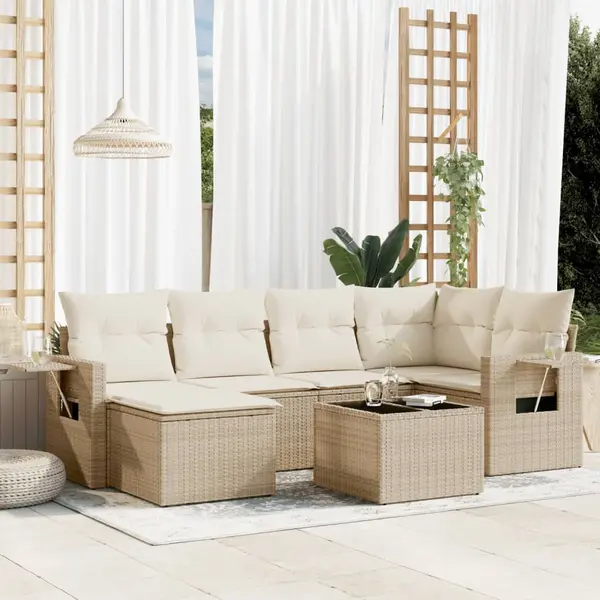 Gossi set canapele de gradina, 7 piese, cu perne, bej, poliratan