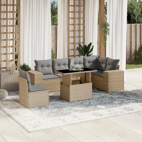 Gossi set canapele de gradina, 7 piese, cu perne, bej, poliratan