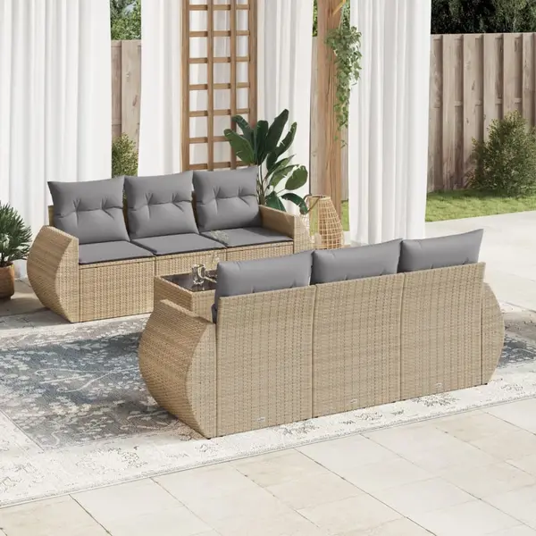 Gossi set canapele de gradina, 7 piese, cu perne, bej, poliratan