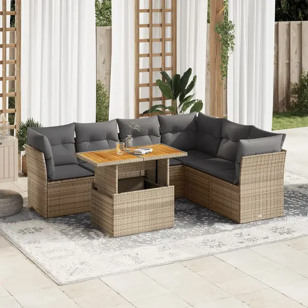 Gossi set canapele de gradina, 7 piese, cu perne, bej, poliratan