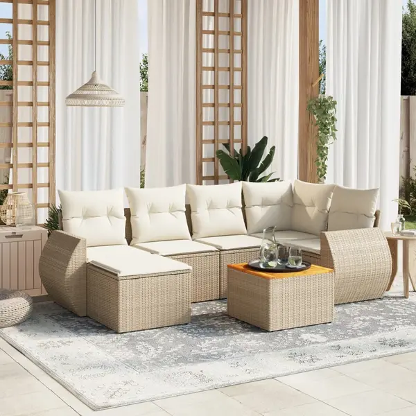 Gossi set canapele de gradina, 7 piese, cu perne, bej, poliratan