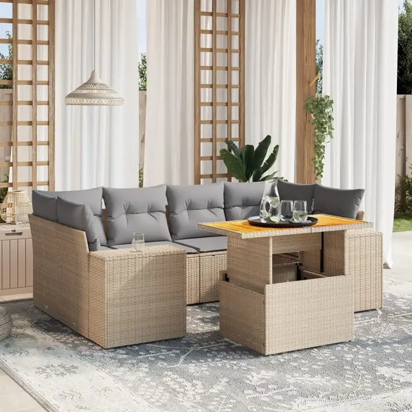 Gossi set canapele de gradina, 7 piese, cu perne, bej, poliratan
