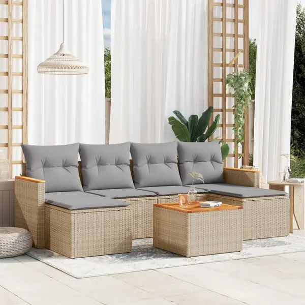 Gossi set canapele de gradina, 7 piese, cu perne, bej, poliratan