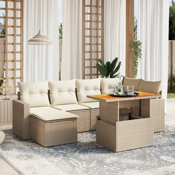 Gossi set canapele de gradina, 7 piese, cu perne, bej, poliratan