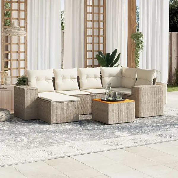 Gossi set canapele de gradina, 7 piese, cu perne, bej, poliratan