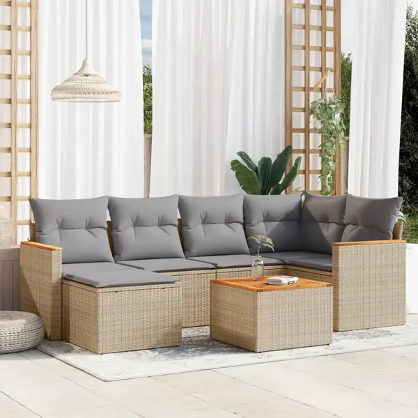 Gossi set canapele de gradina, 7 piese, cu perne, bej, poliratan