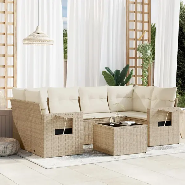 Gossi set canapele de gradina, 7 piese, cu perne, bej, poliratan