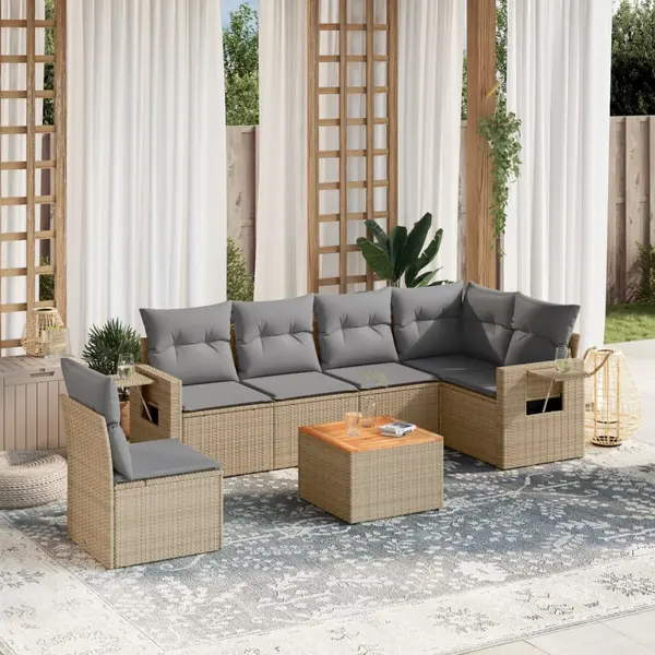 Gossi set canapele de gradina, 7 piese, cu perne, bej, poliratan