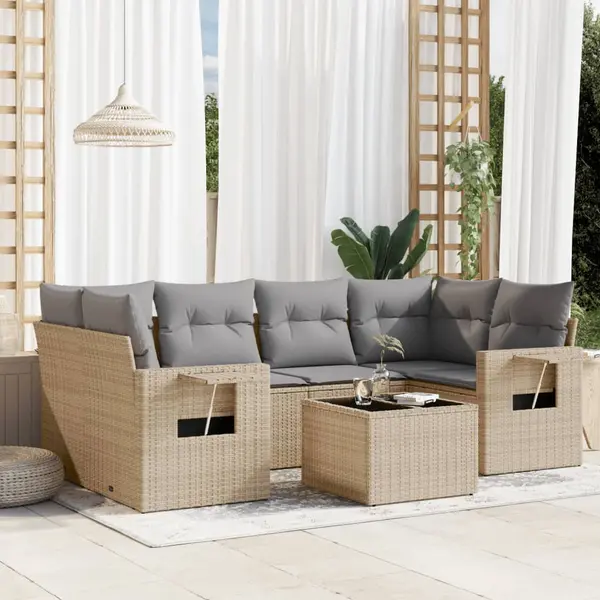 Gossi set canapele de gradina, 7 piese, cu perne, bej, poliratan