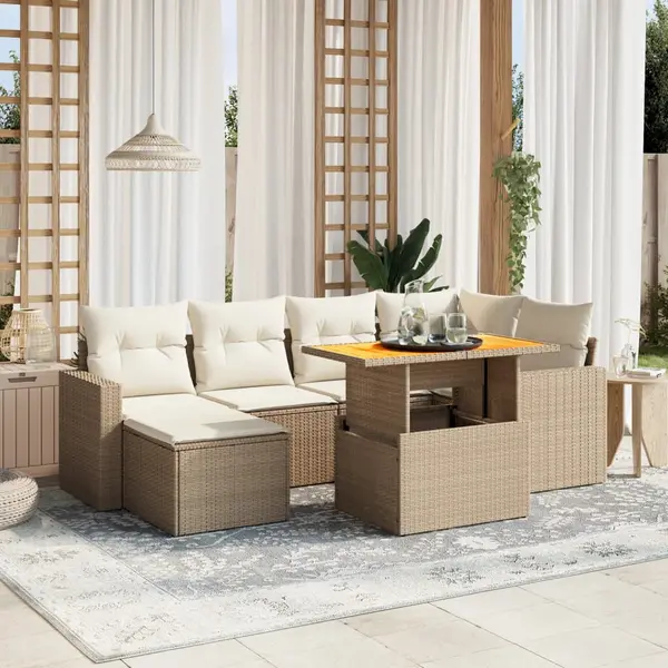 Gossi set canapele de gradina, 7 piese, cu perne, bej, poliratan