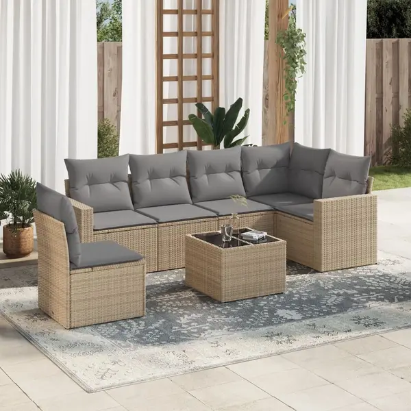 Gossi set canapele de gradina, 7 piese, cu perne, bej, poliratan
