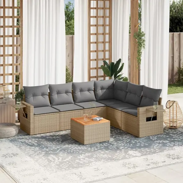 Gossi set canapele de gradina, 7 piese, cu perne, bej, poliratan