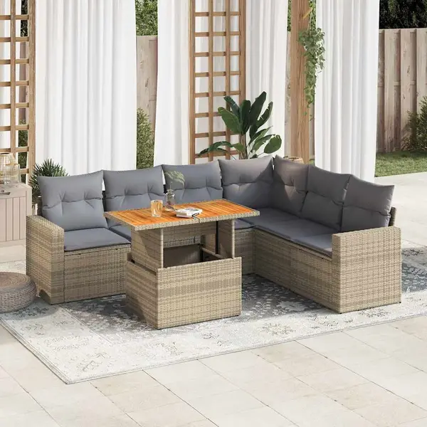 Gossi set canapele de gradina, 7 piese, cu perne, bej, poliratan