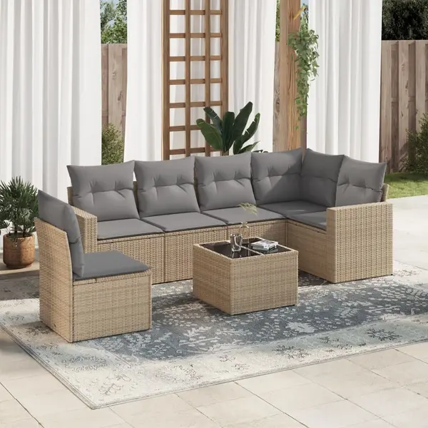 Gossi set canapele de gradina, 7 piese, cu perne, bej, poliratan