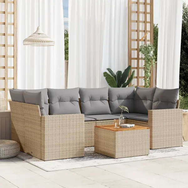 Gossi set canapele de gradina, 7 piese, cu perne, bej, poliratan