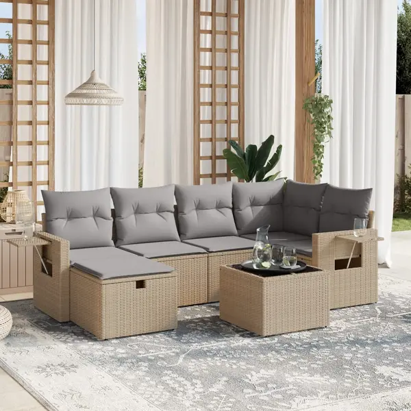 Gossi set canapele de gradina, 7 piese, cu perne, bej, poliratan