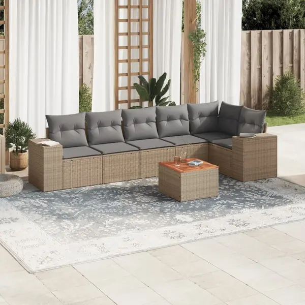 Gossi set canapele de gradina, 7 piese, cu perne, bej, poliratan