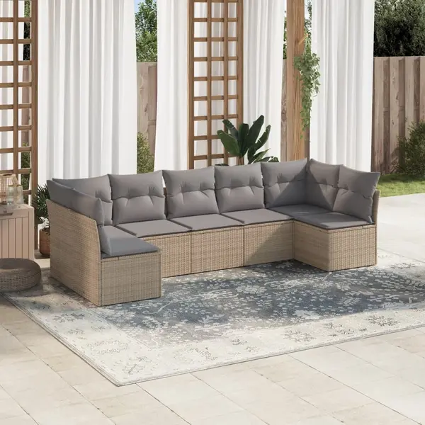 Gossi set canapele de gradina, 7 piese, cu perne, bej, poliratan
