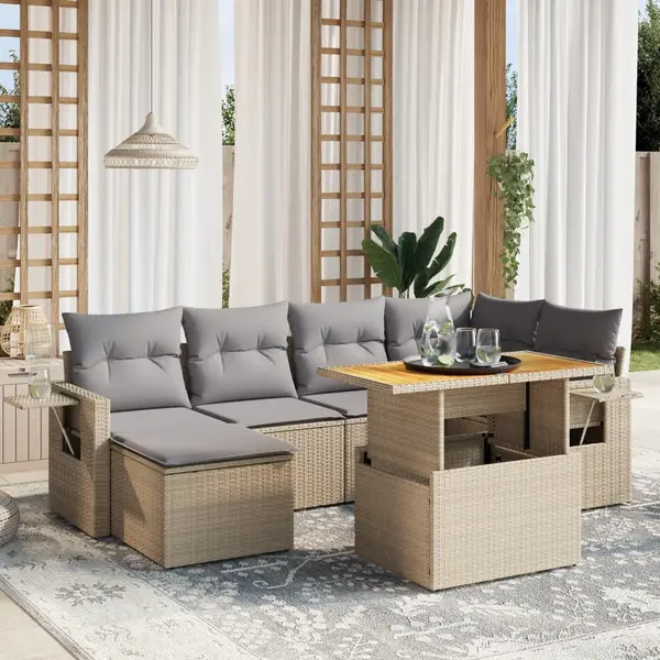 Gossi set canapele de gradina, 7 piese, cu perne, bej, poliratan