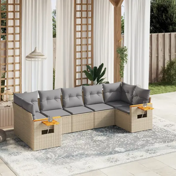 Gossi set canapele de gradina, 7 piese, cu perne, bej, poliratan
