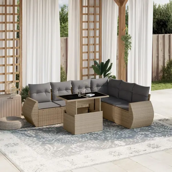 Gossi set canapele de gradina, 7 piese, cu perne, bej, poliratan
