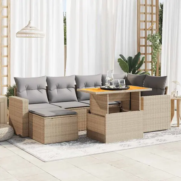 Gossi set canapele de gradina, 7 piese, cu perne, bej, poliratan