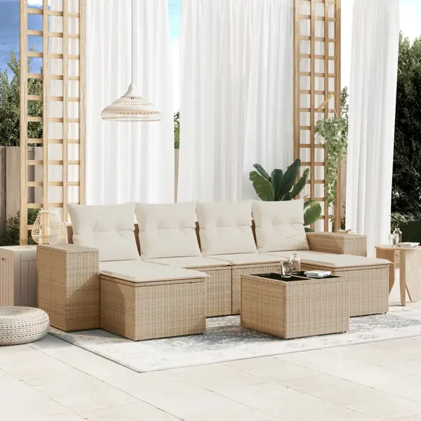 Gossi set canapele de gradina, 7 piese, cu perne, bej, poliratan