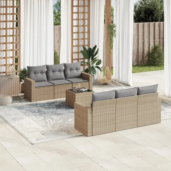 Gossi set canapele de gradina, 7 piese, cu perne, bej, poliratan