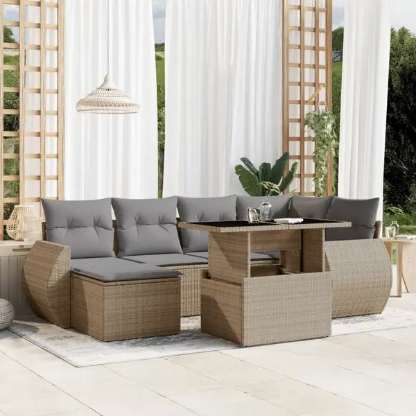 Gossi set canapele de gradina, 7 piese, cu perne, bej, poliratan