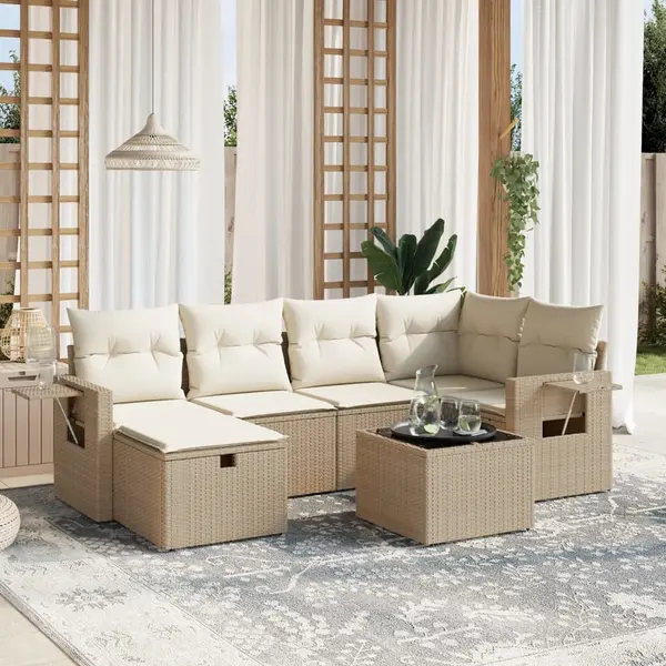 Gossi set canapele de gradina, 7 piese, cu perne, bej, poliratan