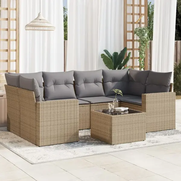 Gossi set canapele de gradina, 7 piese, cu perne, bej, poliratan