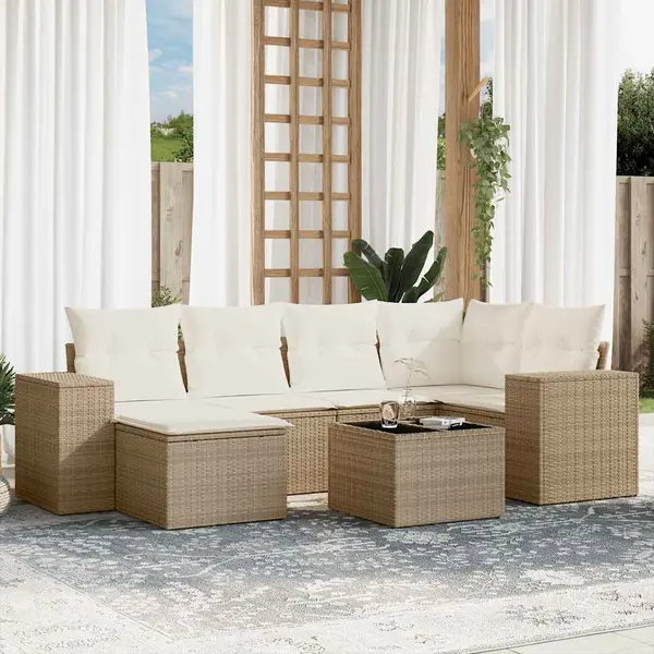 Gossi set canapele de gradina, 7 piese, cu perne, bej, poliratan