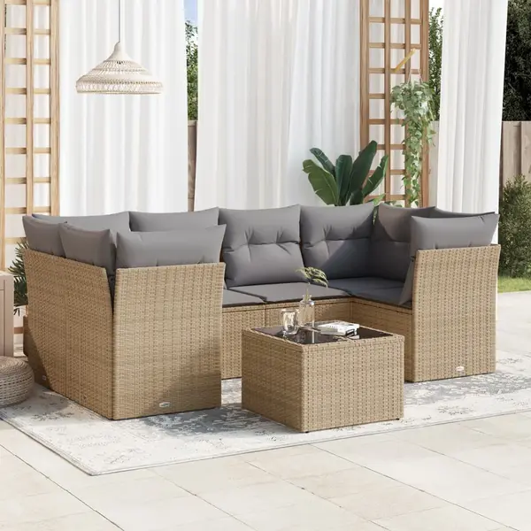 Gossi set canapele de gradina, 7 piese, cu perne, bej, poliratan
