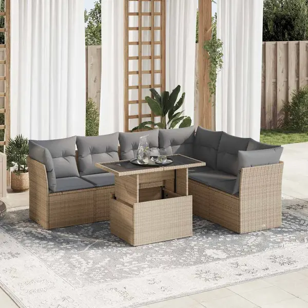 Gossi set canapele de gradina, 7 piese, cu perne, bej, poliratan