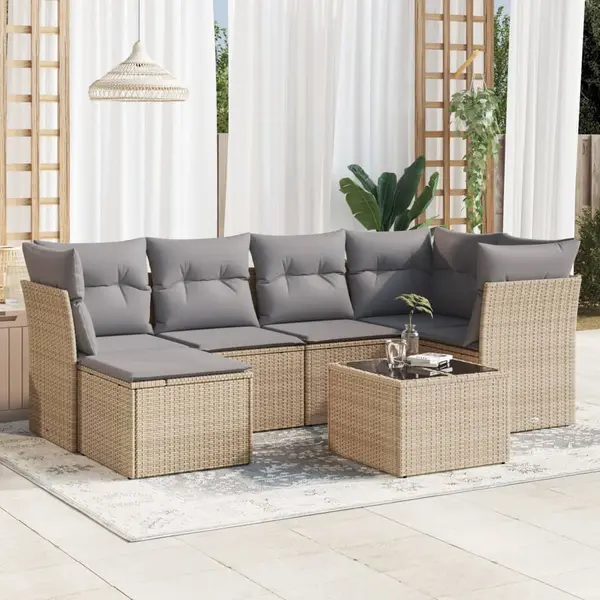 Gossi set canapele de gradina, 7 piese, cu perne, bej, poliratan
