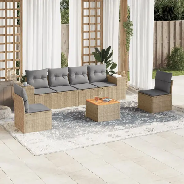 Gossi set canapele de gradina, 7 piese, cu perne, bej, poliratan