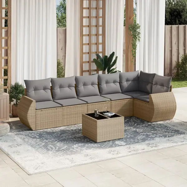 Gossi set canapele de gradina, 7 piese, cu perne, bej, poliratan