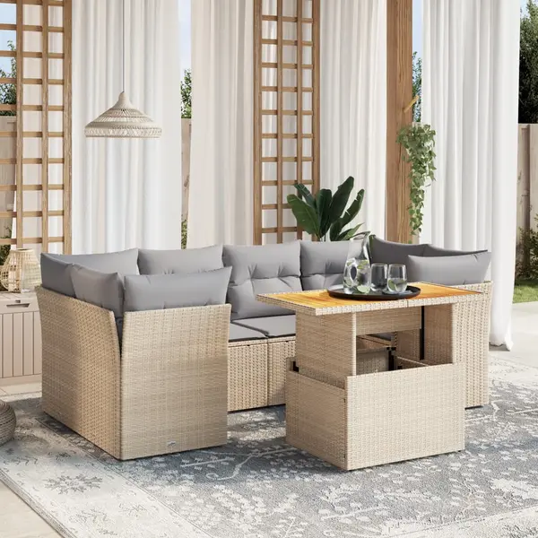 Gossi set canapele de gradina, 7 piese, cu perne, bej, poliratan