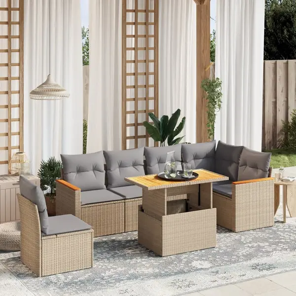 Gossi set canapele de gradina, 7 piese, cu perne, bej, poliratan