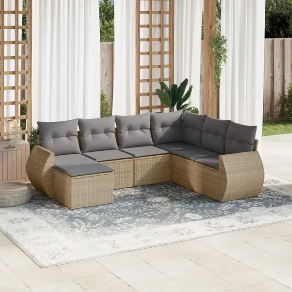 Gossi set canapele de gradina, 7 piese, cu perne, bej, poliratan