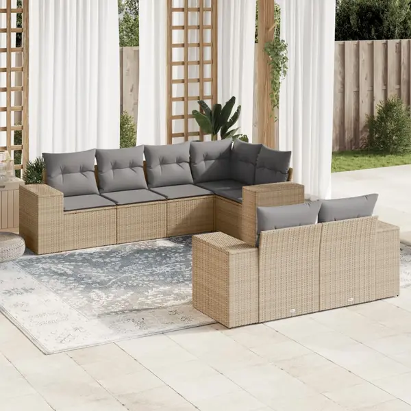 Gossi set canapele de gradina, 7 piese, cu perne, bej, poliratan